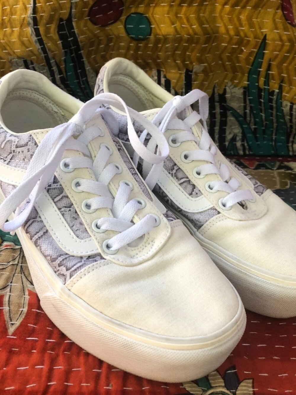 VANS OLD Skool Women’s Platform off-white with Beige “Snakeskin” pattern SZ 6.5